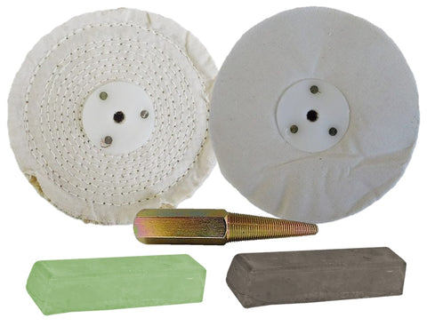 Bench Grinder Polishing Kit 150mm Buffs + Spindle (Stainless / Brass)