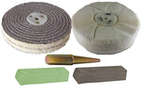 Bench Grinder Polishing Kit 150mm Double Wide Buffs + Spindle (Stainless / Brass)
