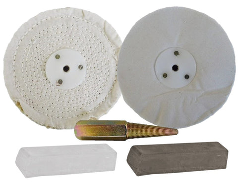 Bench Grinder Polishing Kit 150mm Buffs + Spindle (Alum / Alloys)