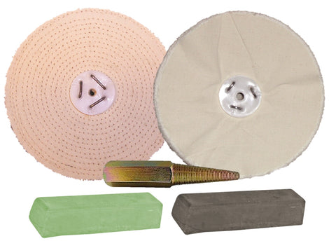 Bench Grinder Polishing Kit 200mm Buffs + Spindle (Stainless / Brass)