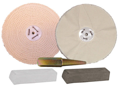 Bench Grinder Polishing Kit 200mm Buffs + Spindle (Alum / Alloys)